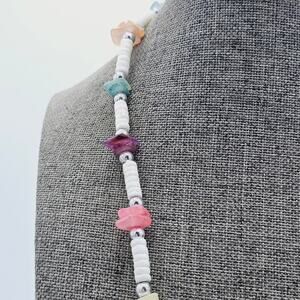 Necklace 16" Silver Toned Barrel Clasp mens or womens faux turquoise and Corral